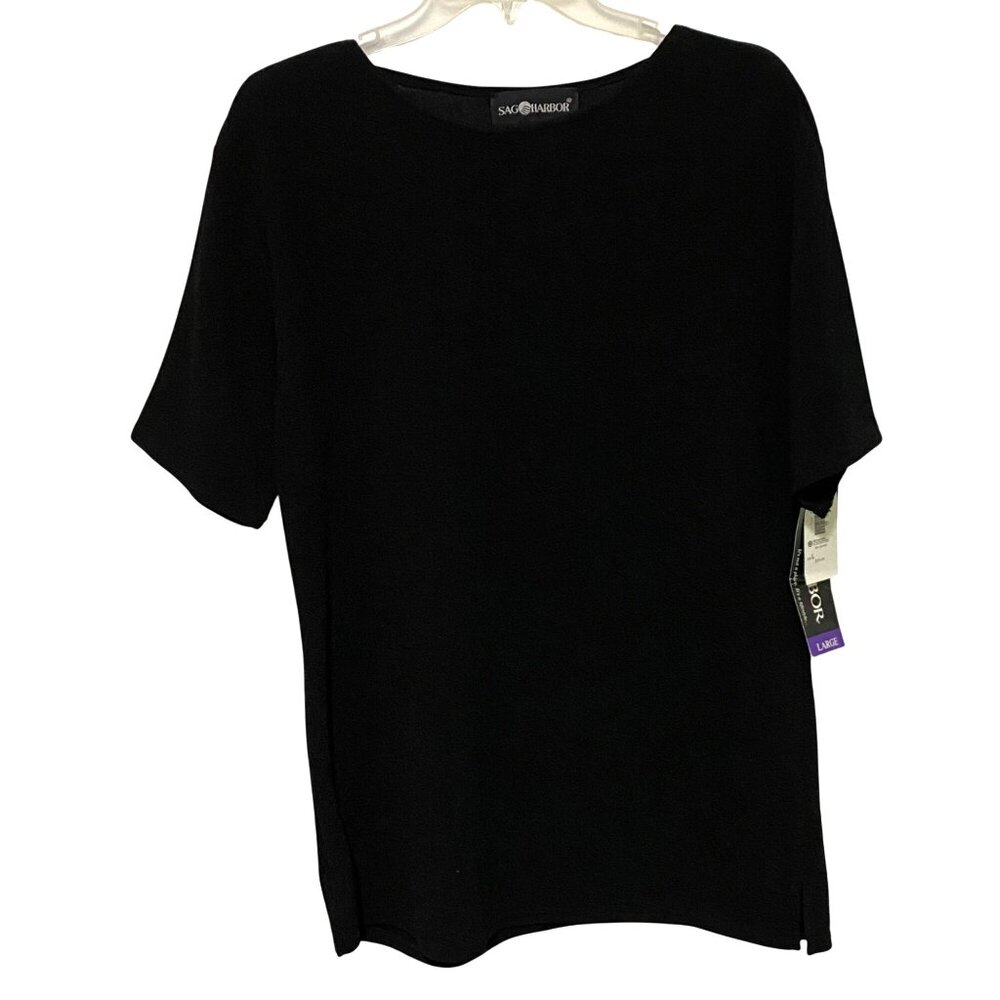 Sag Harbor Oasis Tunic Top Womens L Black Stretchy Business Career Officewear